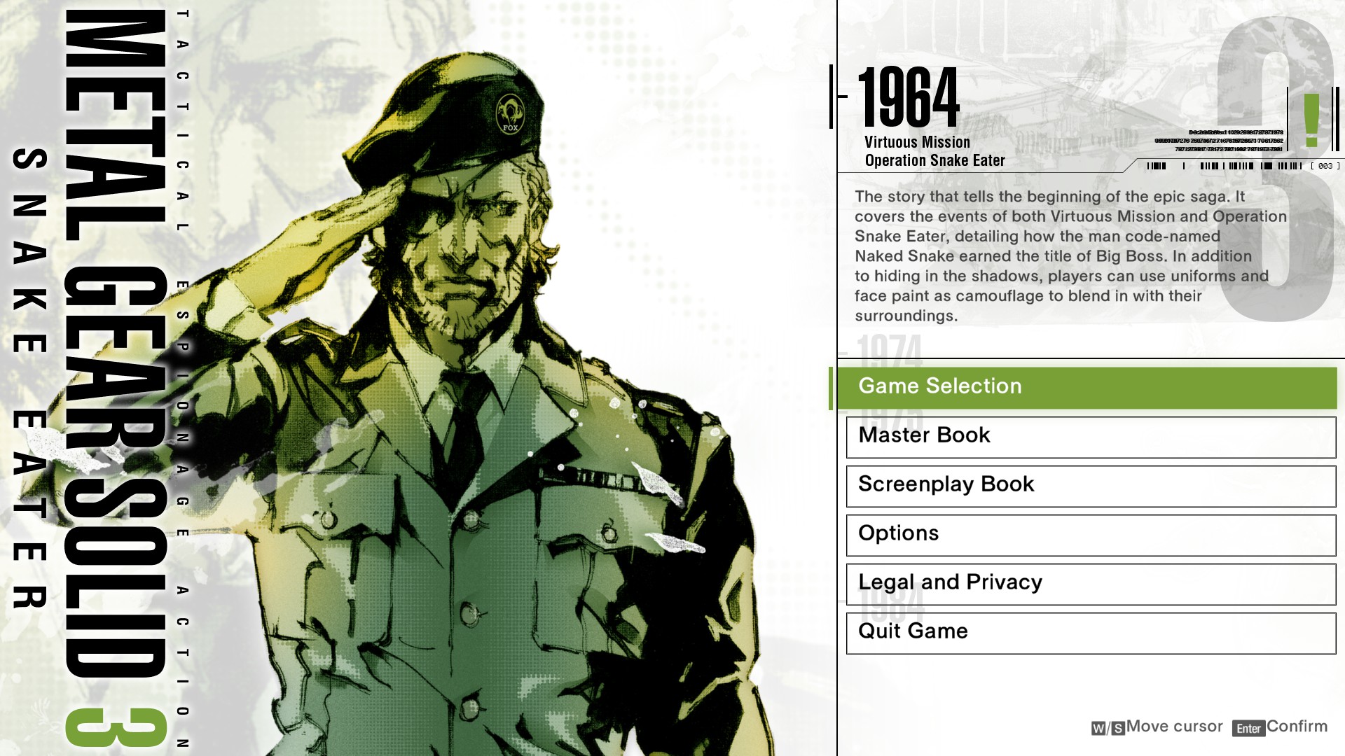 MGS 3 Original Menu